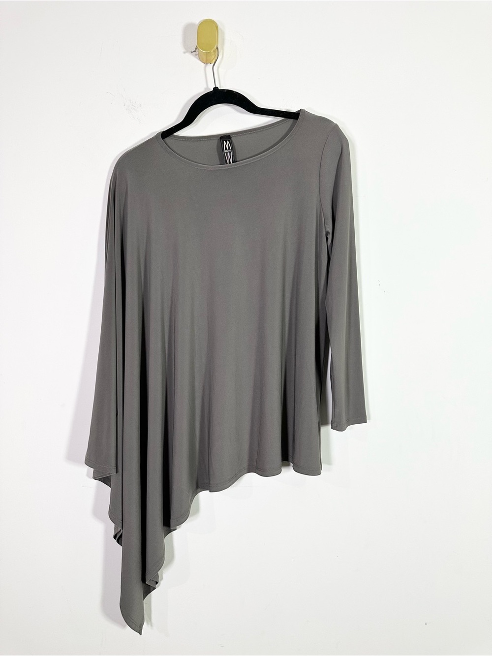 Marla Wynne Gray Asymmetric Draped Crewneck Poncho Top